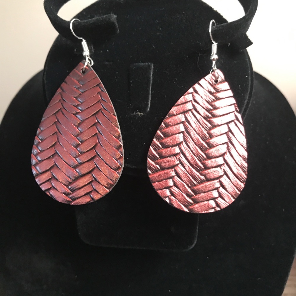 Burgundy faux leather earrings